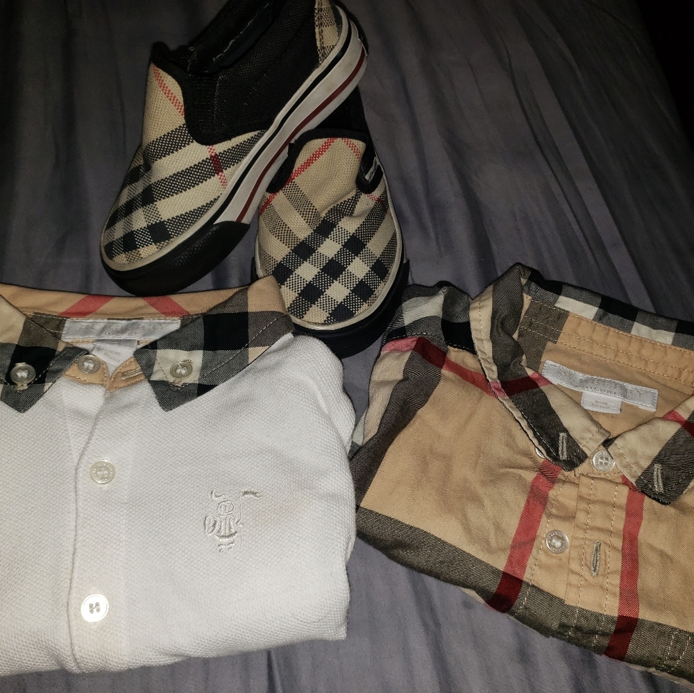 Toddlers Burberry sneakers and shirts
